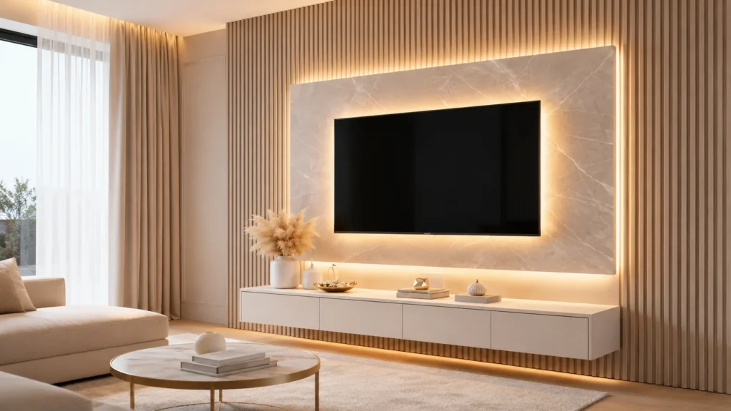 Modern marble LED TV panel wall ideas 