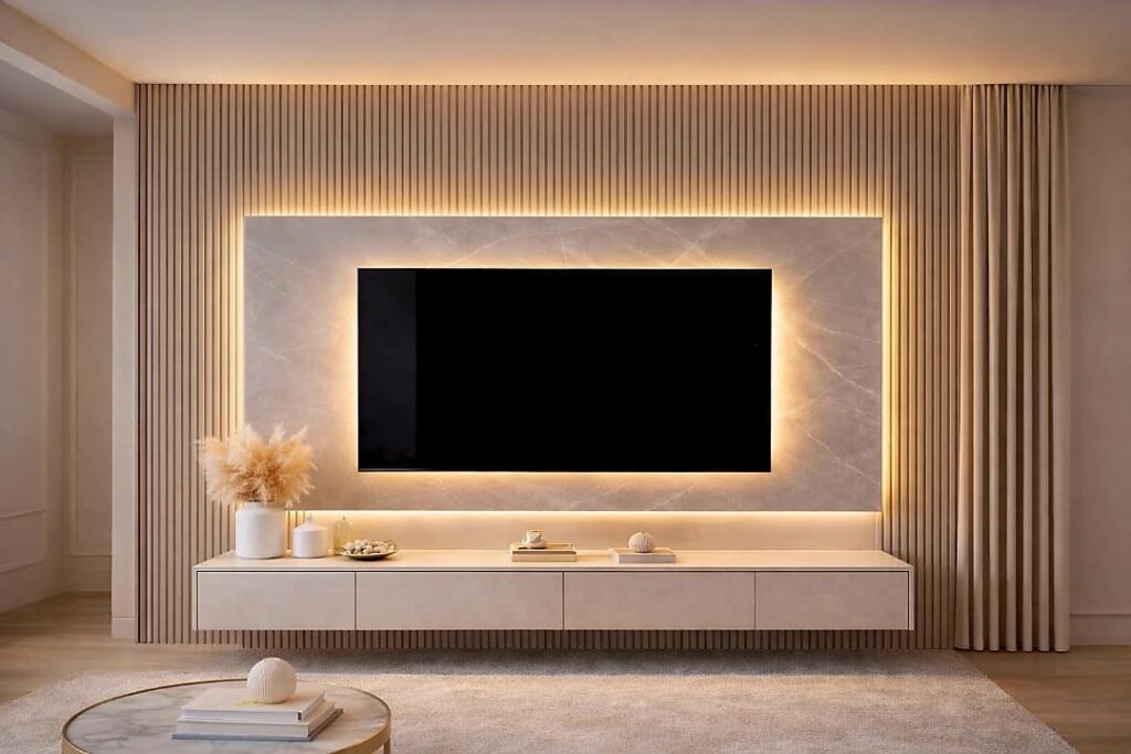 8 Modern Marble LED TV Panel Wall Ideas for a Minimalist Luxury Living Room