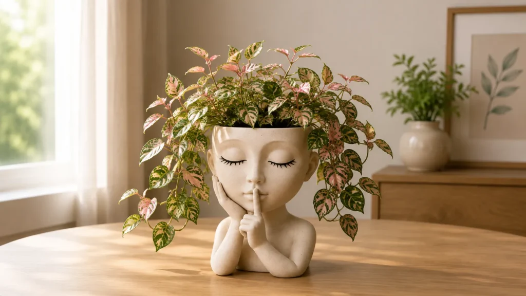 Serene face sculpture ceramic planter for quiet focus aesthetic desk decor