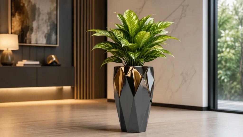 Sage green leaf-inspired outer shell wrapping a smooth white ceramic pot