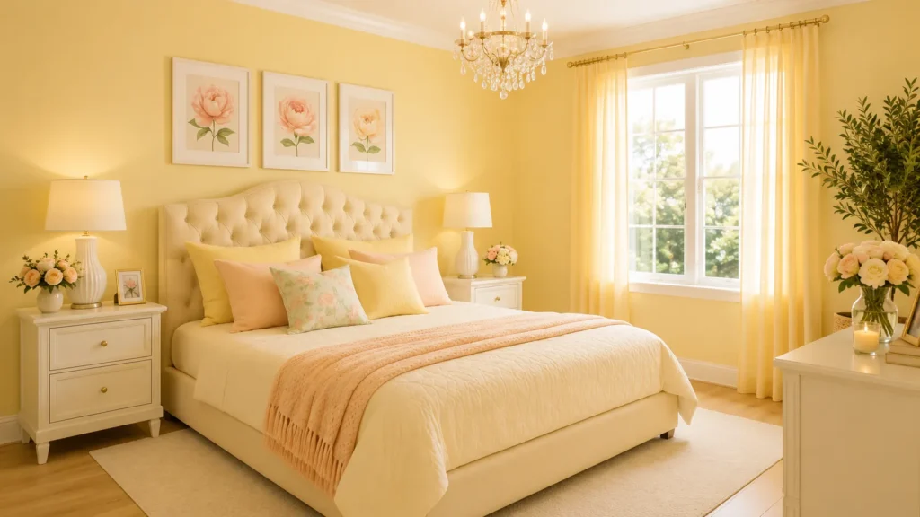 Warm Yellow and Gold Modern Feng Shui Bedroom