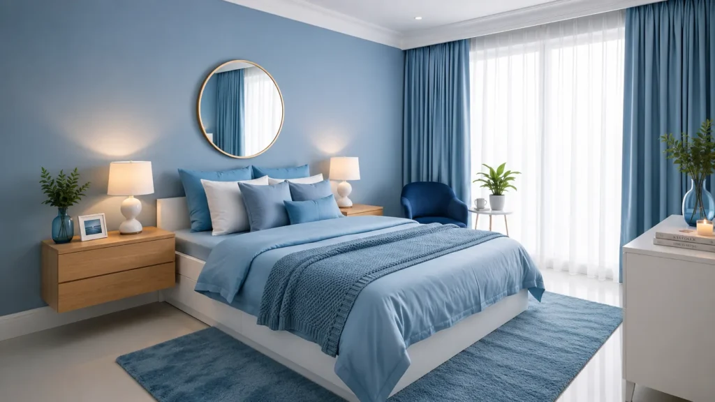 Powder Blue Feng Shui Bedroom with Floating Furniture
