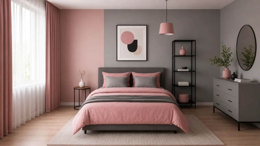 Modern Two-Tone Pink and Grey Feng Shui Bedroom