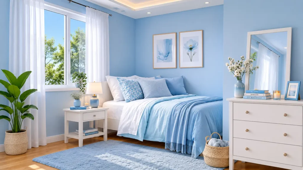 Sky Blue Minimalist Feng Shui Bedroom