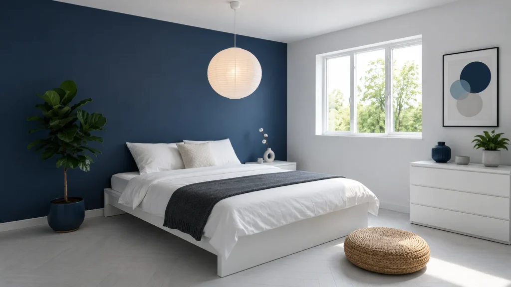 Minimalist Navy Blue Japandi Feng Shui Bedroom