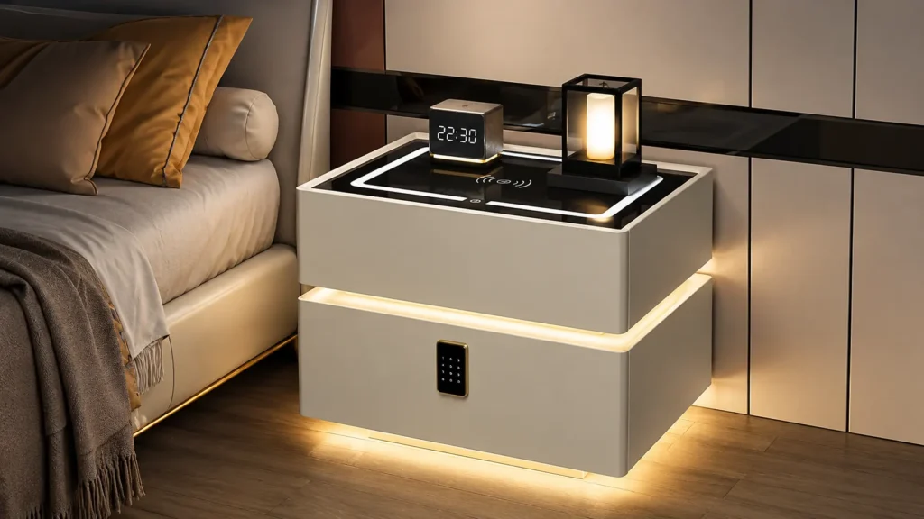 Floating LED Multi Tier White Smart Bedside Table with Motion Under Glow